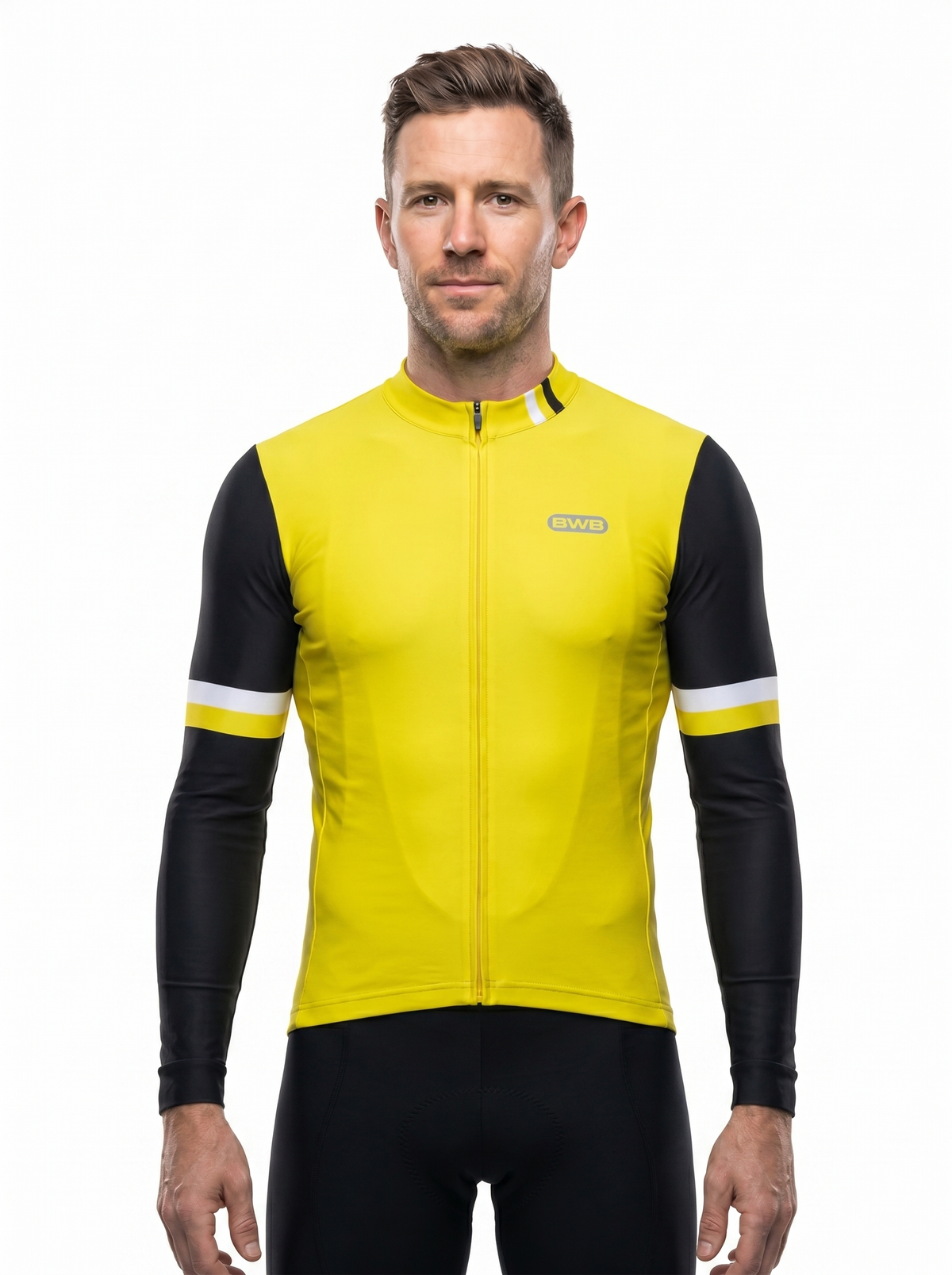 BWB Men's Yellow Thermal Frost performance Winter Cycling Jersey & cargo Bib Tights Set