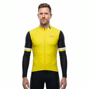 BWB Men's Yellow Thermal Frost performance Winter Cycling Jersey & cargo Bib Tights Set