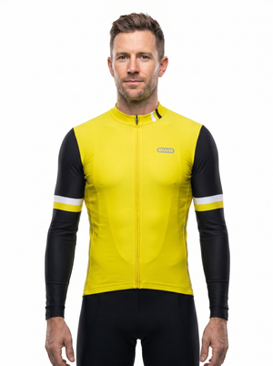 BWB Men's Yellow Thermal Frost performance Winter Cycling Jersey & cargo Bib Tights Set