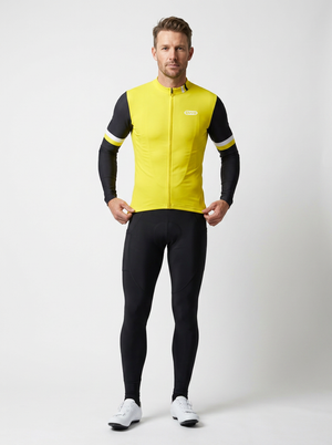 BWB Men's Yellow Thermal Frost performance Winter Cycling Jersey & cargo Bib Tights Set