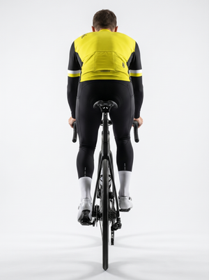 BWB Men's Yellow Thermal Frost performance Winter Cycling Jersey & cargo Bib Tights Set