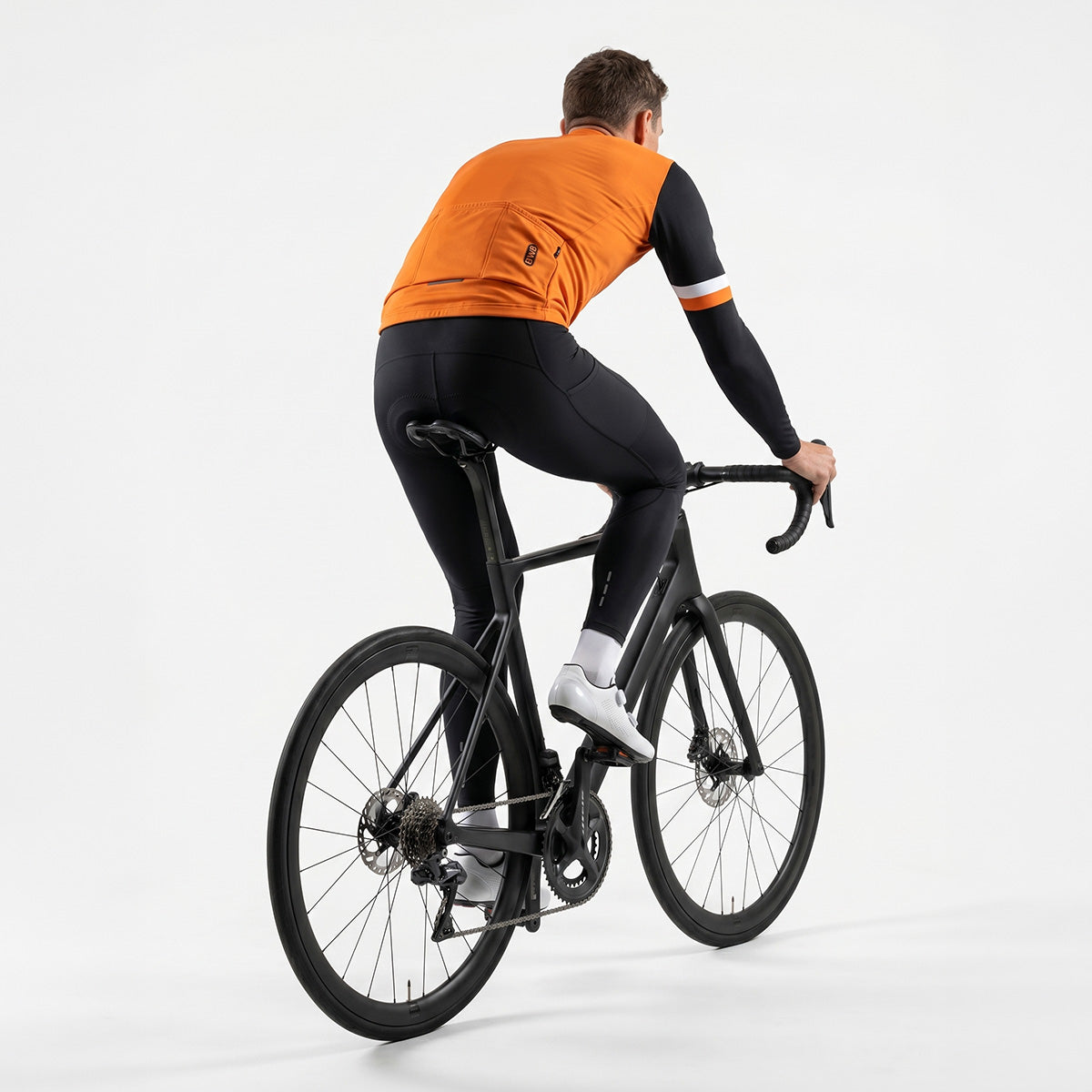 BWB Men's Orange Thermal Frost performance Long Sleeve Winter Cycling Jersey