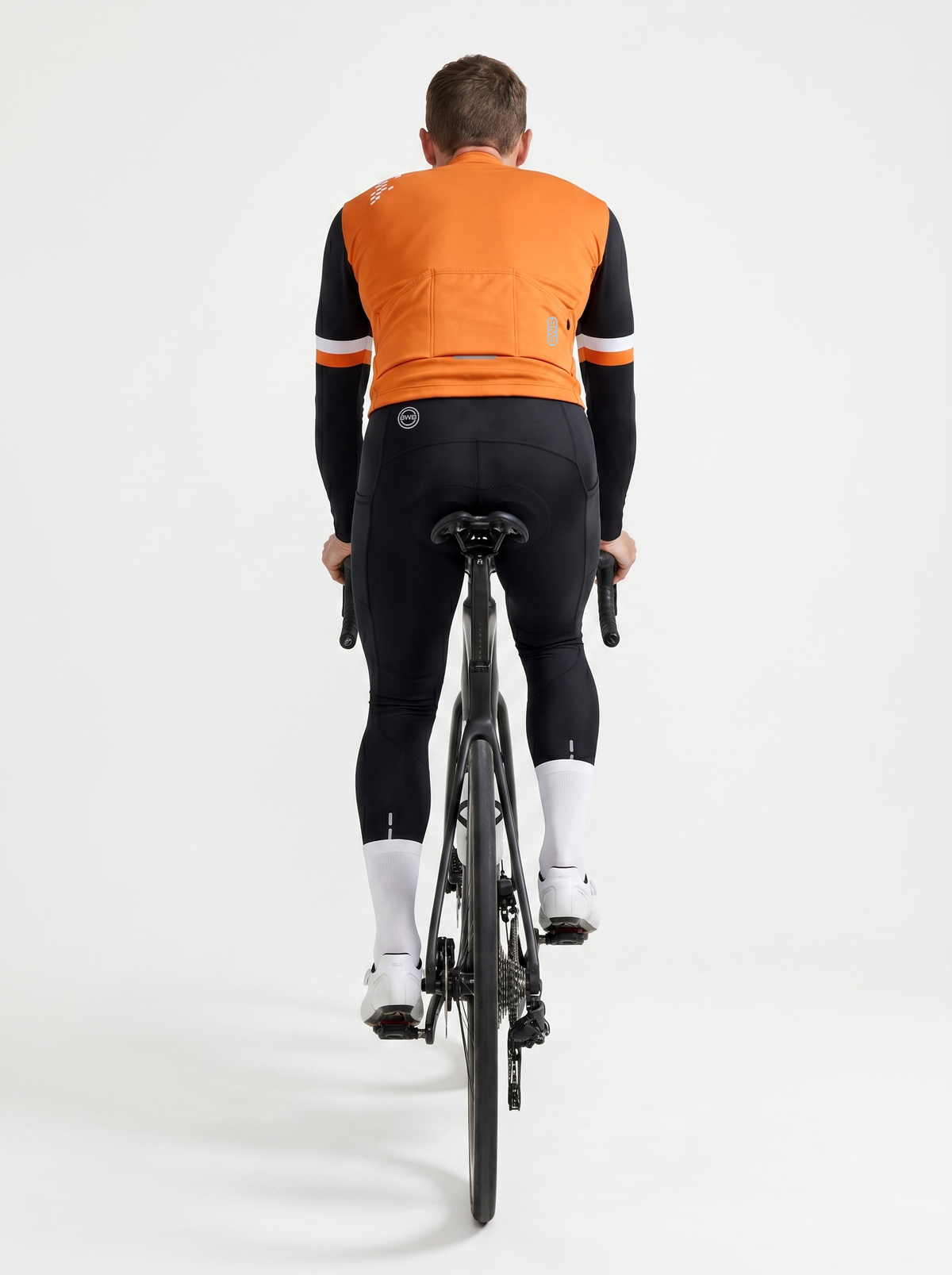 BWB Men's Orange Thermal Frost performance Winter Cycling Jersey & cargo Bib Tights Set