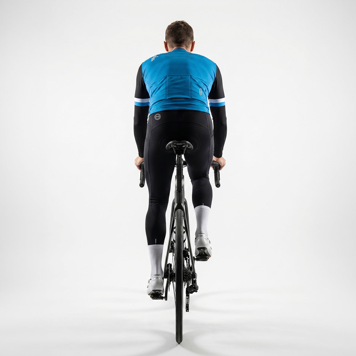 BWB Men's Blue Thermal Frost performance Winter Cycling Jersey & cargo Bib Tights Set