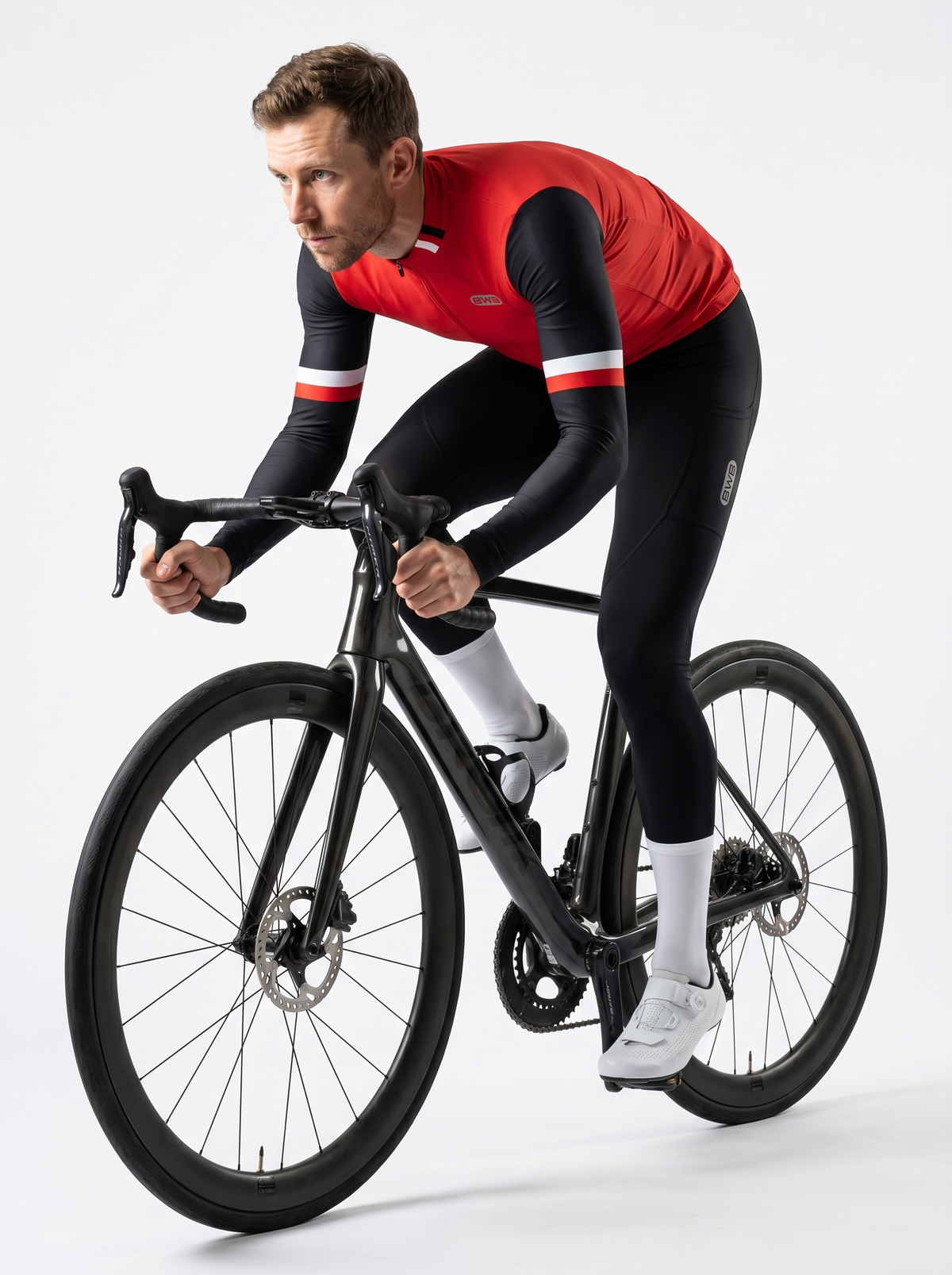 BWB Men's Red Thermal Frost performance Winter Cycling Jersey & cargo Bib Tights Set