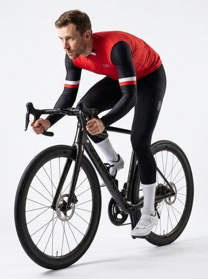 BWB Men's Red Thermal Frost performance Winter Cycling Jersey & cargo Bib Tights Set