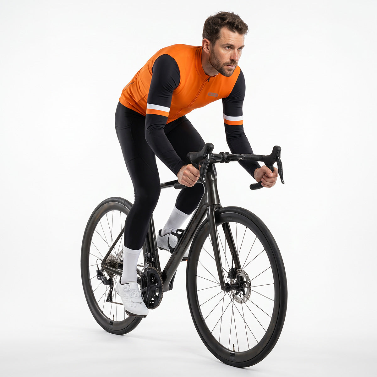 BWB Men's Orange Thermal Frost performance Long Sleeve Winter Cycling Jersey