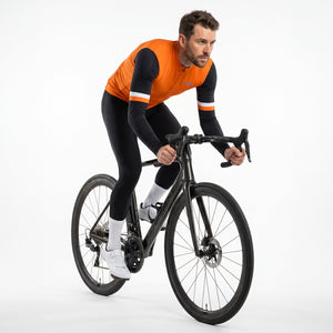 BWB Men's Orange Thermal Frost performance Winter Cycling Jersey & cargo Bib Tights Set