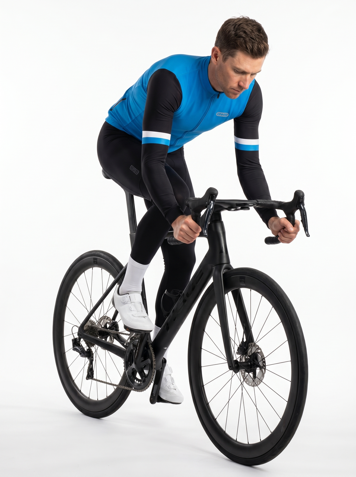 BWB Men's Blue Thermal Frost performance Winter Cycling Jersey & cargo Bib Tights Set