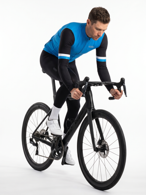 BWB Men's Blue Thermal Frost performance Winter Cycling Jersey & cargo Bib Tights Set