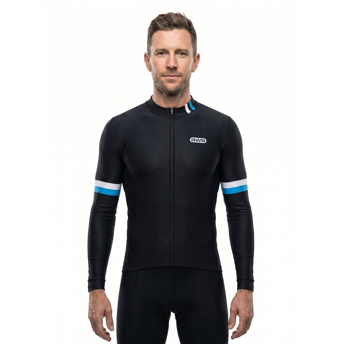 BWB Men's Black Thermal Frost performance Winter Cycling Jersey & cargo Bib Tights Set