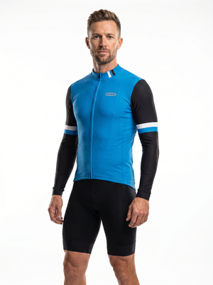 BWB Men's Blue Thermal Frost performance Winter Cycling Jersey & cargo Bib Tights Set