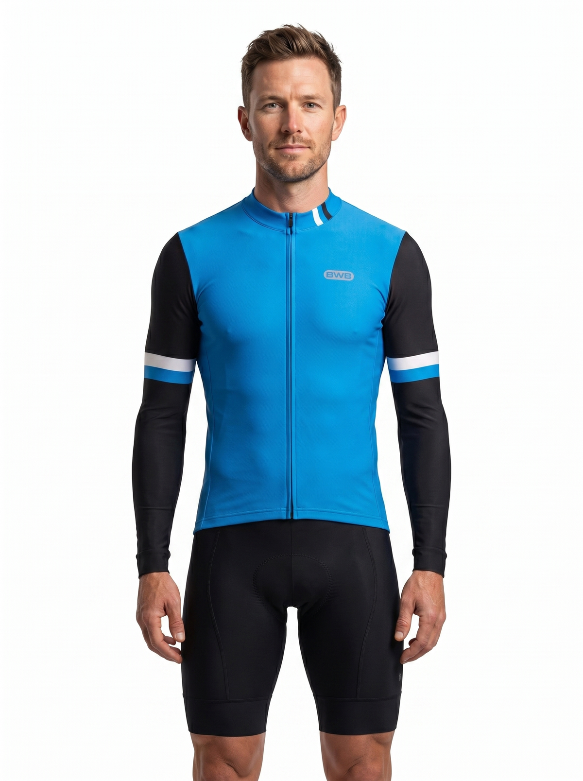 BWB Men's Blue Thermal Frost performance Winter Cycling Jersey & cargo Bib Tights Set