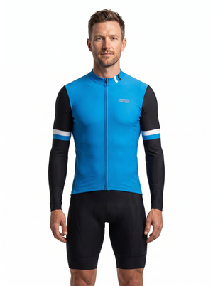 BWB Men's Blue Thermal Frost performance Winter Cycling Jersey & cargo Bib Tights Set