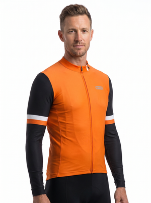 BWB Men's Orange Thermal Frost performance Winter Cycling Jersey & cargo Bib Tights Set