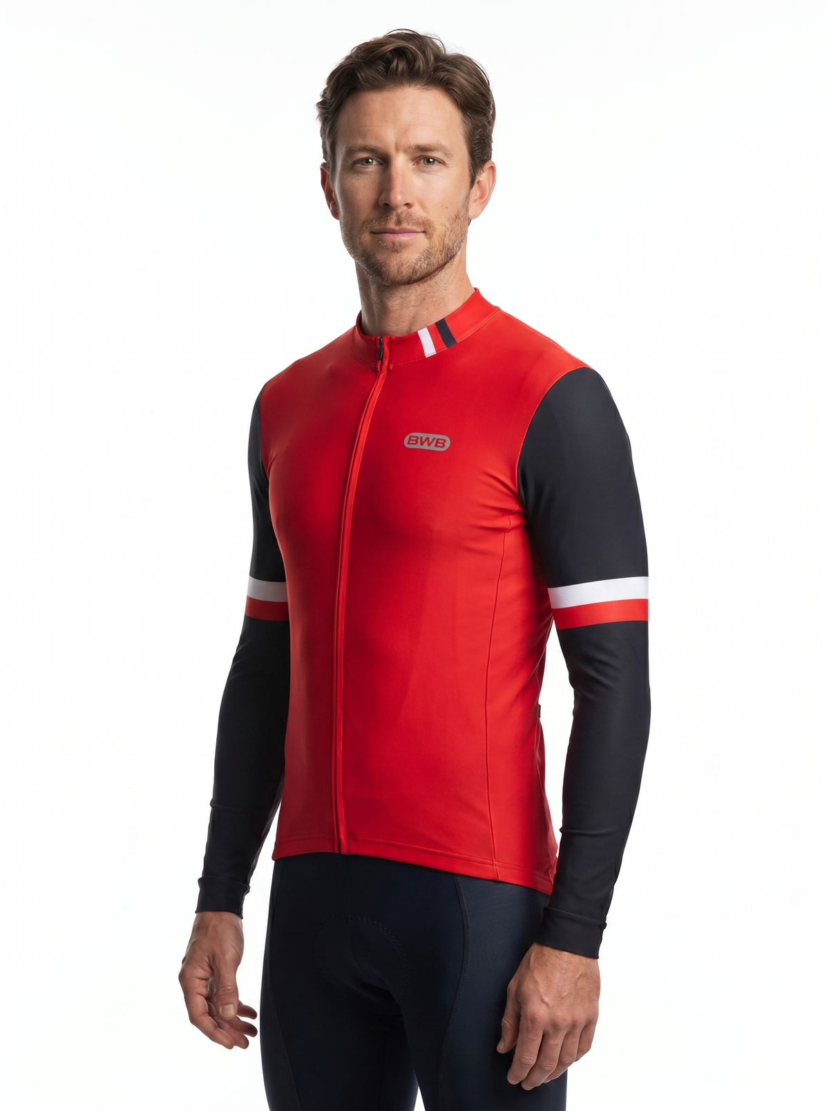 BWB Men's Red Thermal Frost performance Winter Cycling Jersey & cargo Bib Tights Set