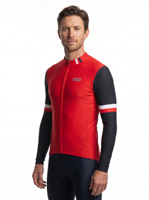 BWB Men's Red Thermal Frost performance Winter Cycling Jersey & cargo Bib Tights Set