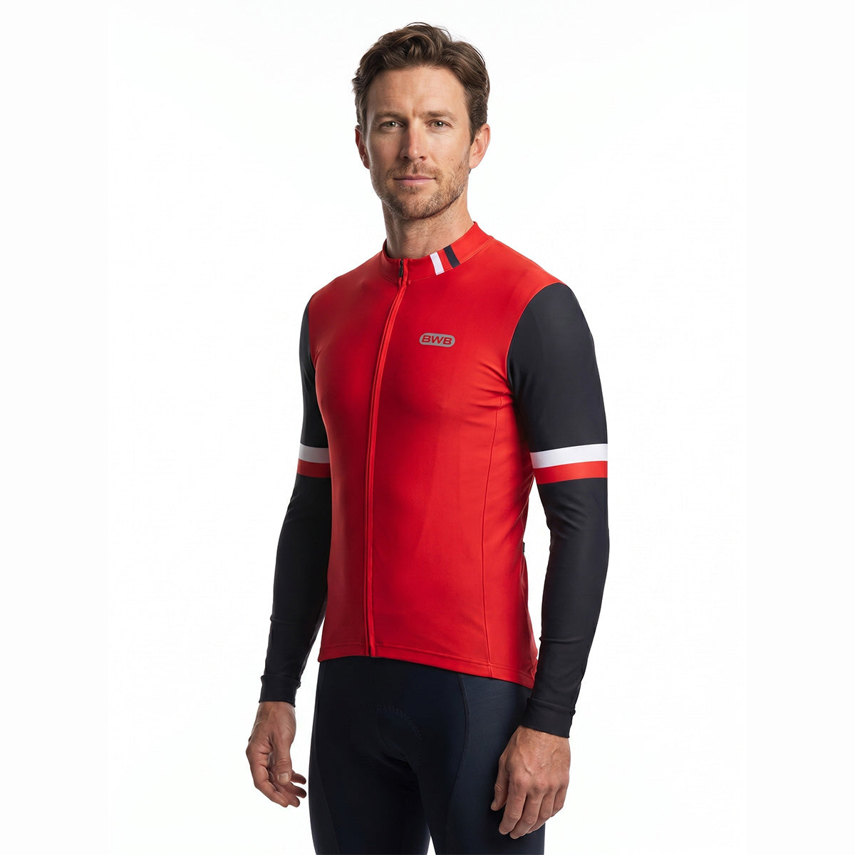 BWB Men's Red Thermal Frost performance Long Sleeve Winter Cycling Jersey
