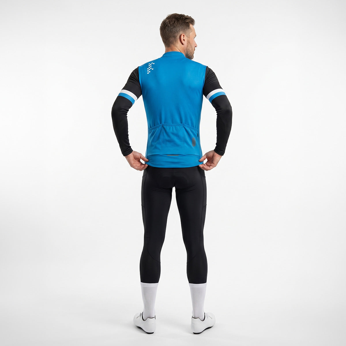 BWB Men's Blue Thermal Frost performance Winter Cycling Jersey & cargo Bib Tights Set
