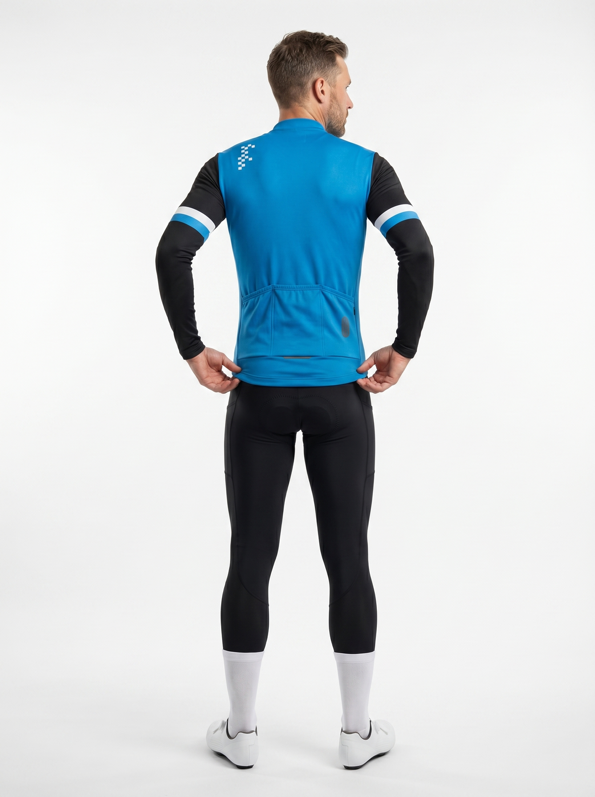 BWB Men's Blue Thermal Frost performance Winter Cycling Jersey & cargo Bib Tights Set