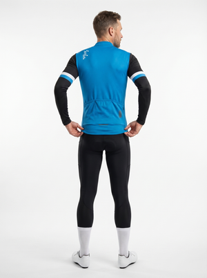 BWB Men's Blue Thermal Frost performance Winter Cycling Jersey & cargo Bib Tights Set