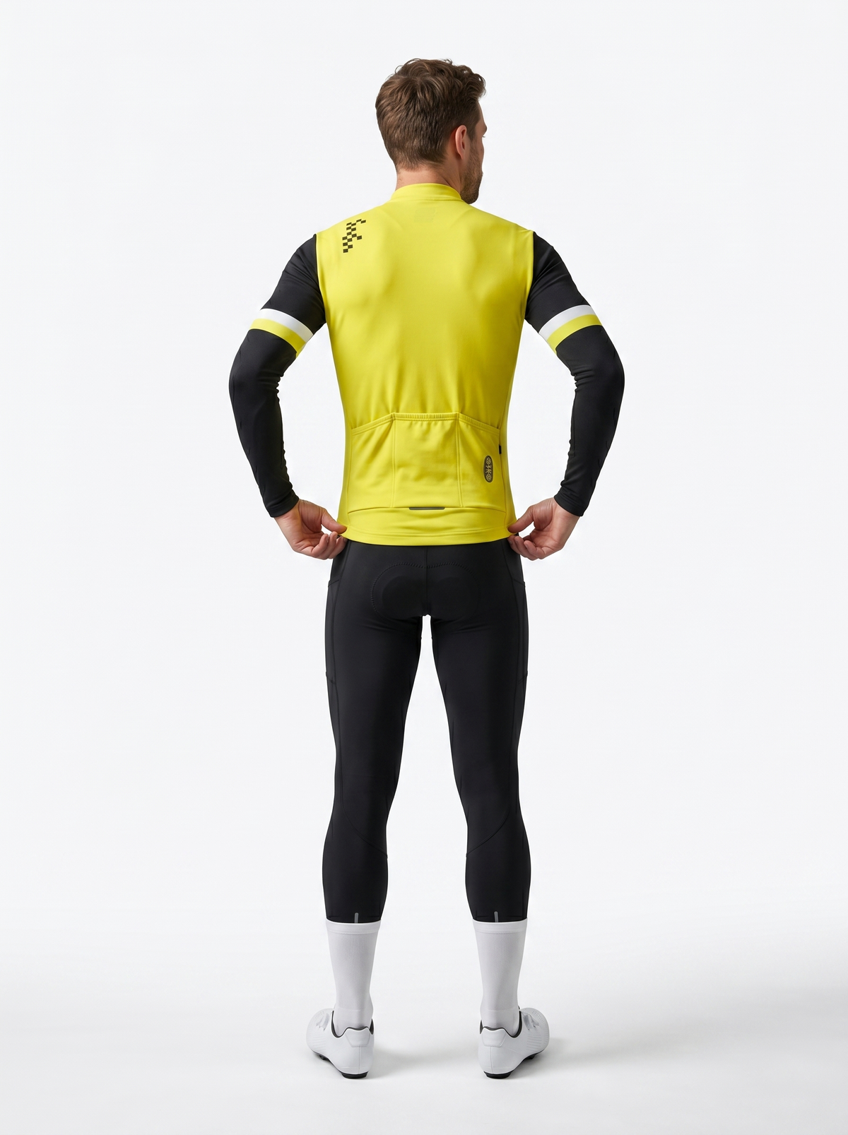 BWB Men's Yellow Thermal Frost performance Winter Cycling Jersey & cargo Bib Tights Set