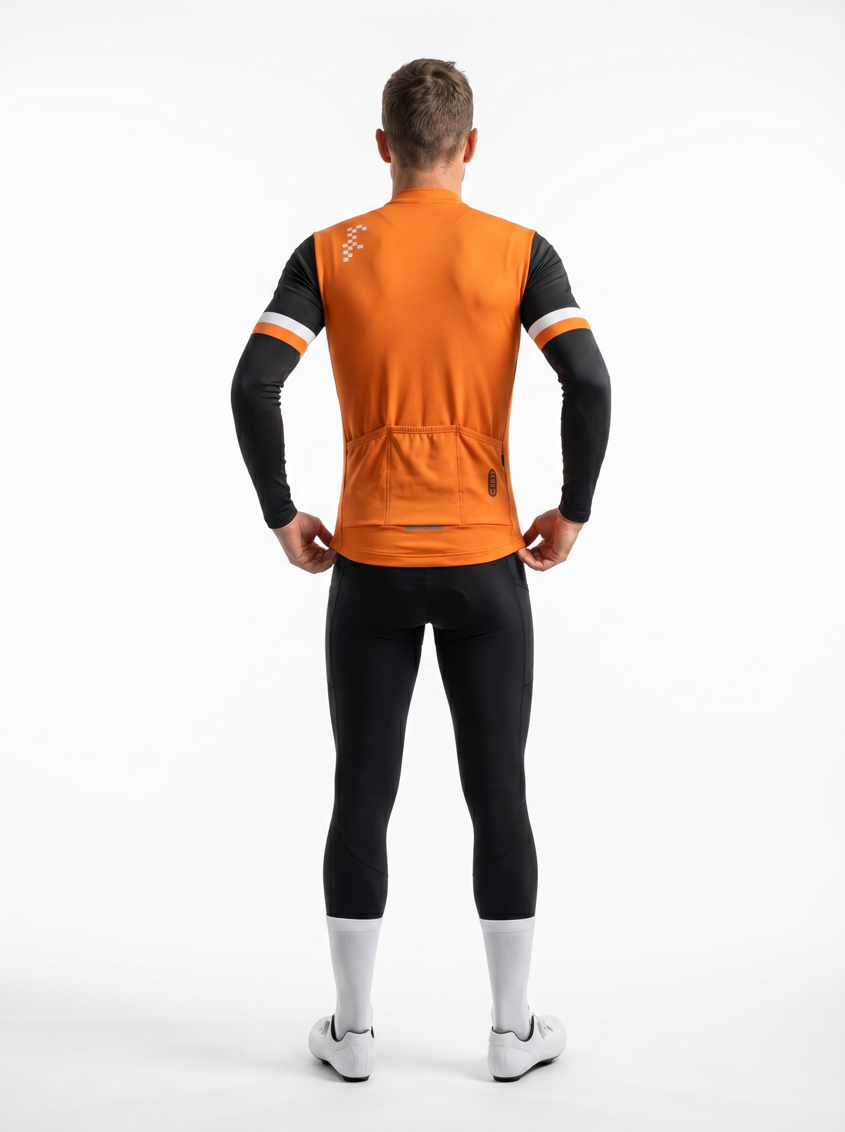 BWB Men's Orange Thermal Frost performance Winter Cycling Jersey & cargo Bib Tights Set