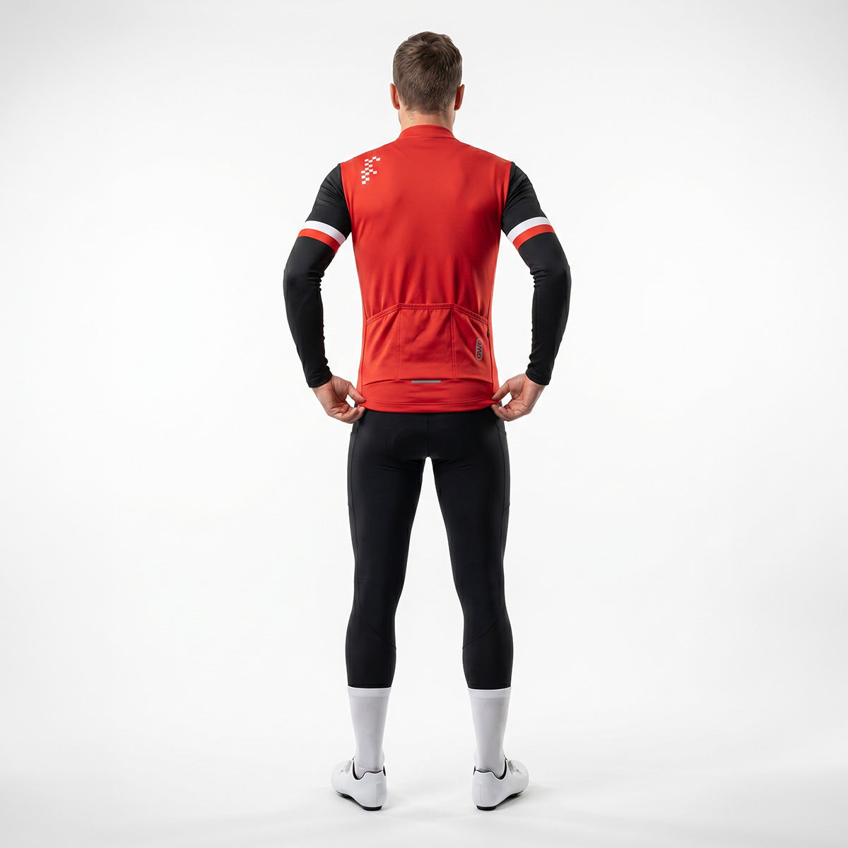 BWB Men's Red Thermal Frost performance Winter Cycling Jersey & cargo Bib Tights Set
