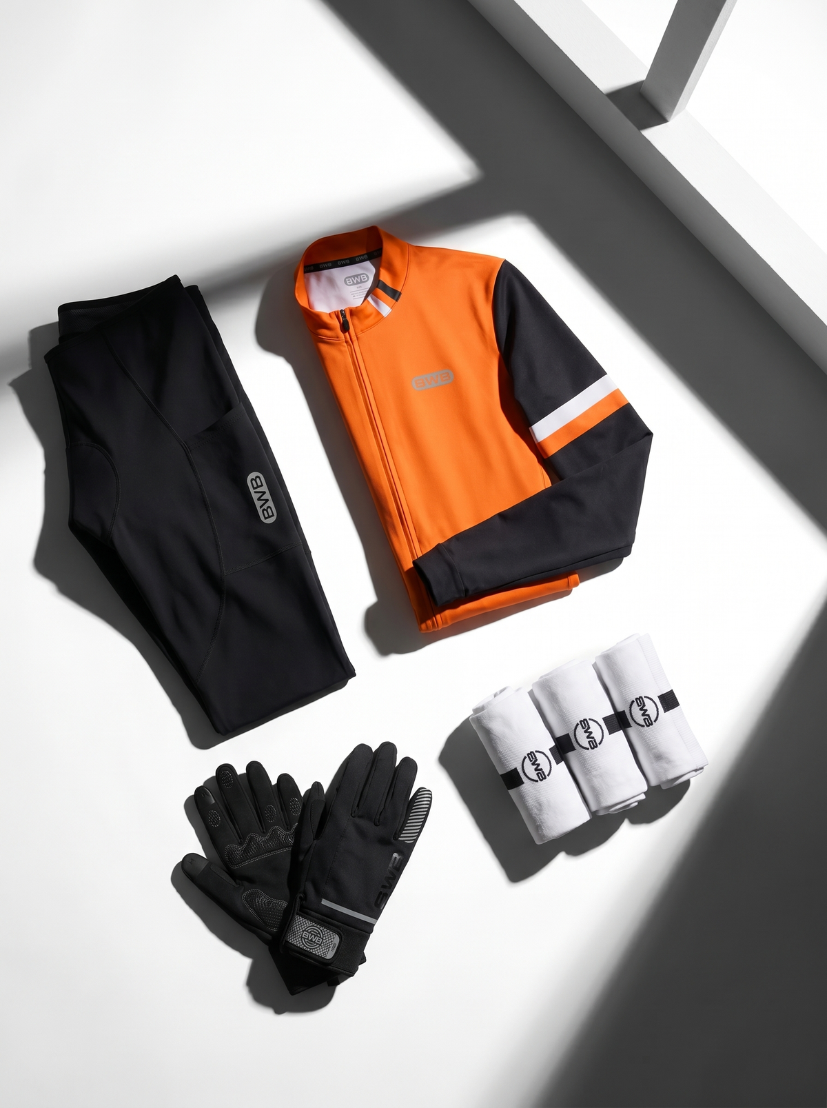 BWB Men's Orange Thermal Frost performance Winter Cycling Jersey & cargo Bib Tights Set