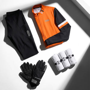 BWB Men's Orange Thermal Frost performance Winter Cycling Jersey & cargo Bib Tights Set