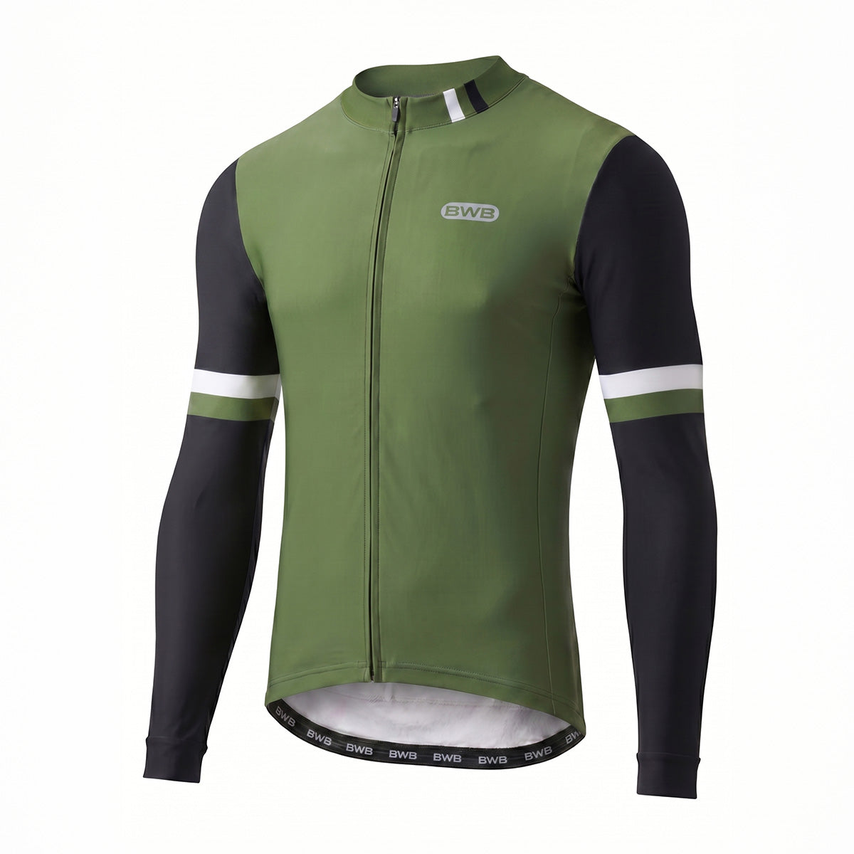 BWB Men's Green Thermal Frost performance Long Sleeve Winter Cycling Jersey