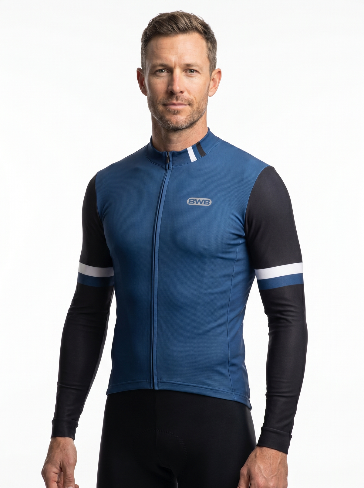 BWB Men's Navy Blue Thermal Frost performance Winter Cycling Jersey & cargo Bib Tights Set