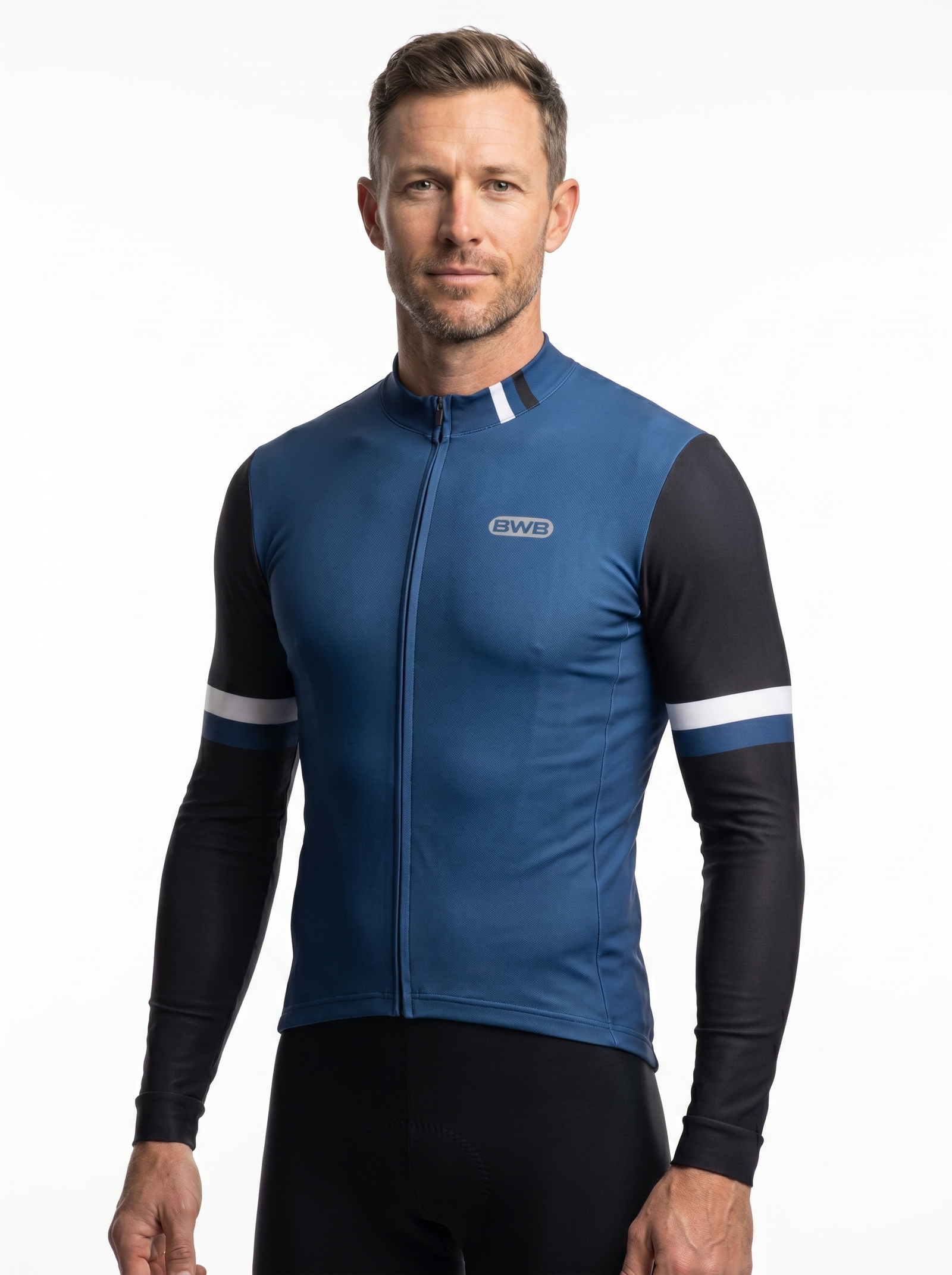 BWB Men's Navy Blue Thermal Frost performance Long Sleeve Winter Cycling Jersey
