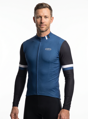 BWB Men's Navy Blue Thermal Frost performance Winter Cycling Jersey & cargo Bib Tights Set