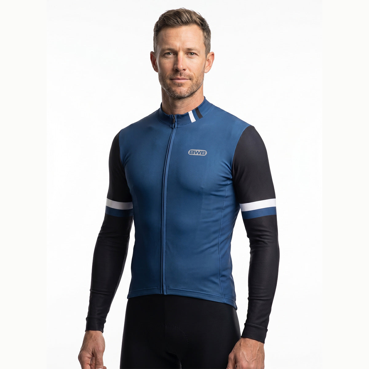 BWB Men's Navy Blue Thermal Frost performance Long Sleeve Winter Cycling Jersey