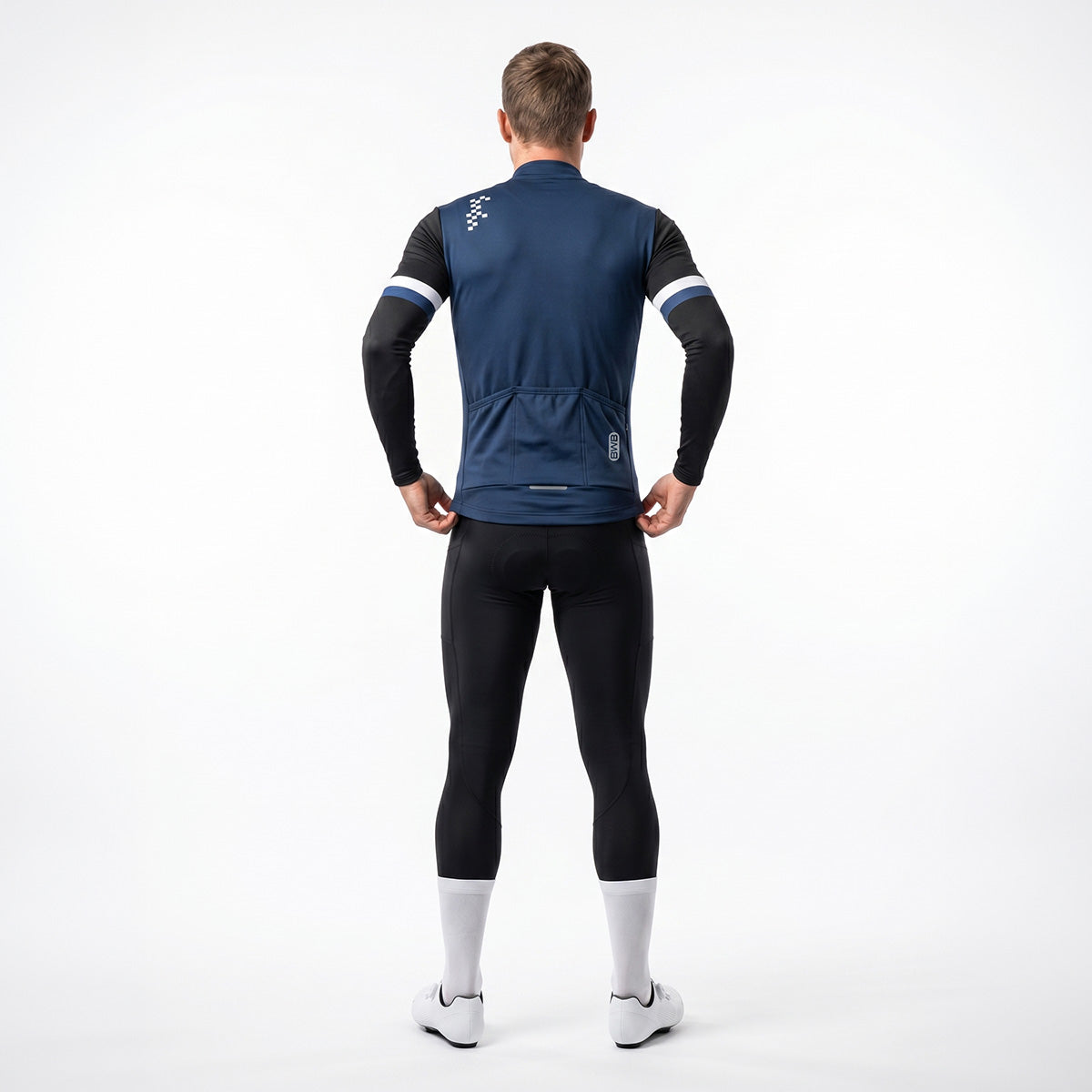 BWB Men's Navy Blue Thermal Frost performance Winter Cycling Jersey & cargo Bib Tights Set