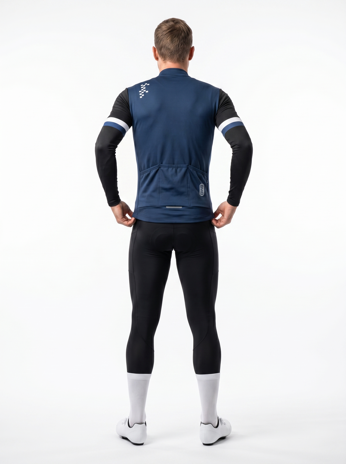 BWB Men's Navy Blue Thermal Frost performance Winter Cycling Jersey & cargo Bib Tights Set