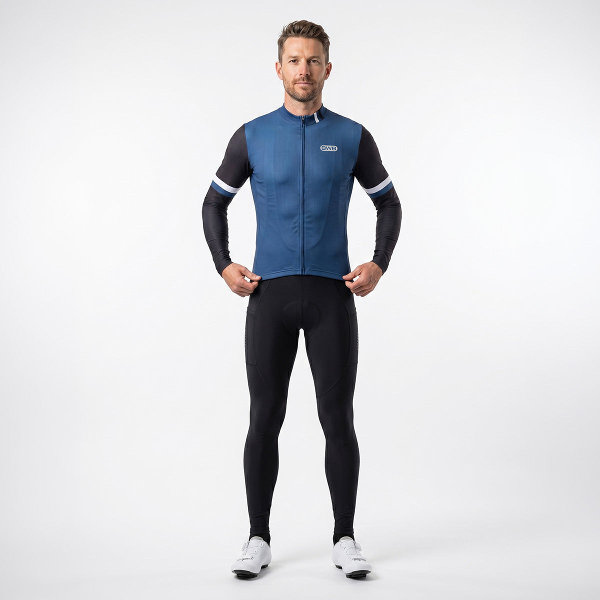 BWB Men's Navy Blue Thermal Frost performance Long Sleeve Winter Cycling Jersey