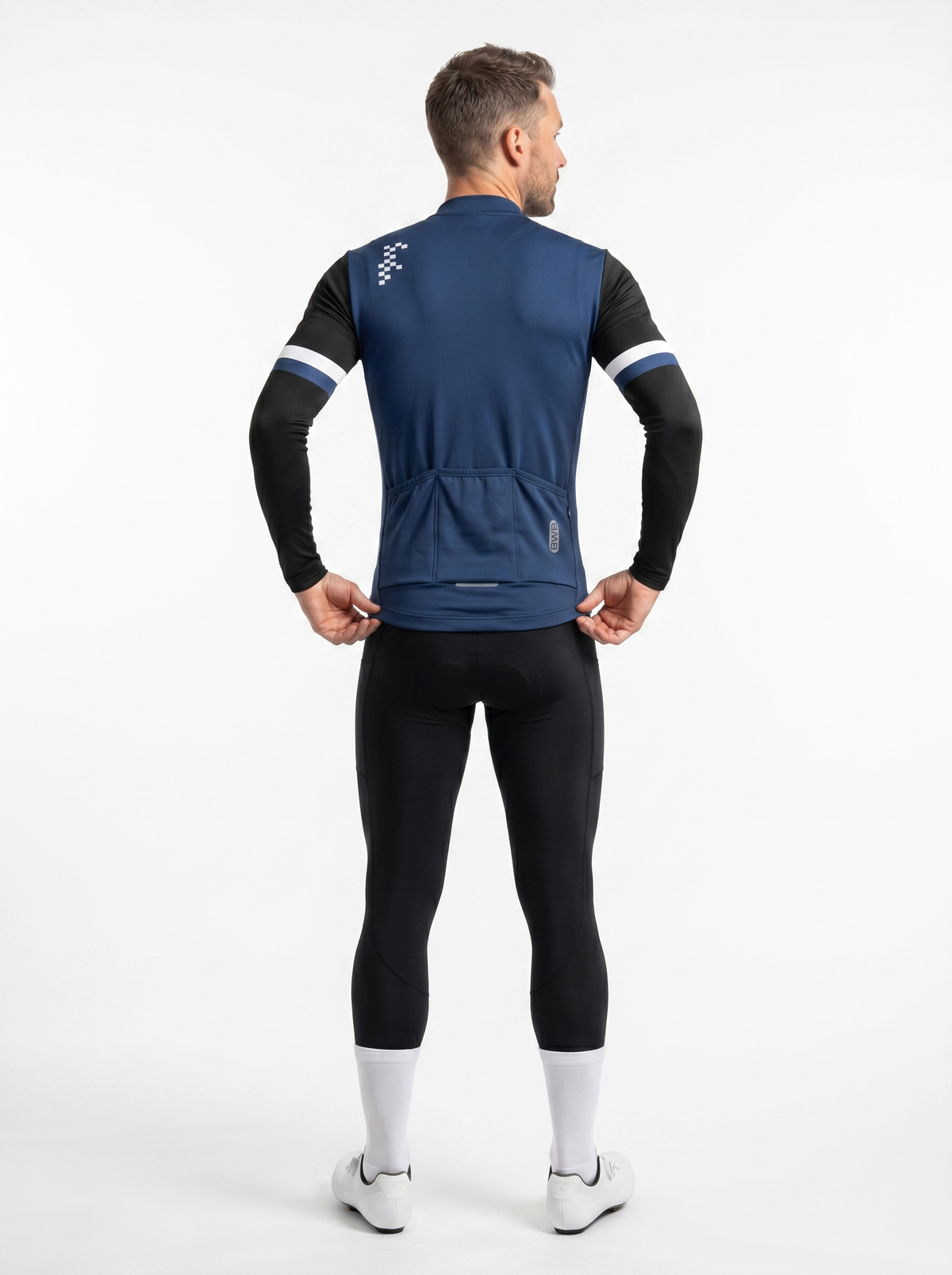 BWB Men's Navy Blue Thermal Frost performance Winter Cycling Jersey & cargo Bib Tights Set