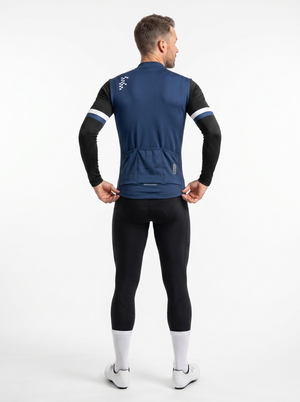 BWB Men's Navy Blue Thermal Frost performance Winter Cycling Jersey & cargo Bib Tights Set