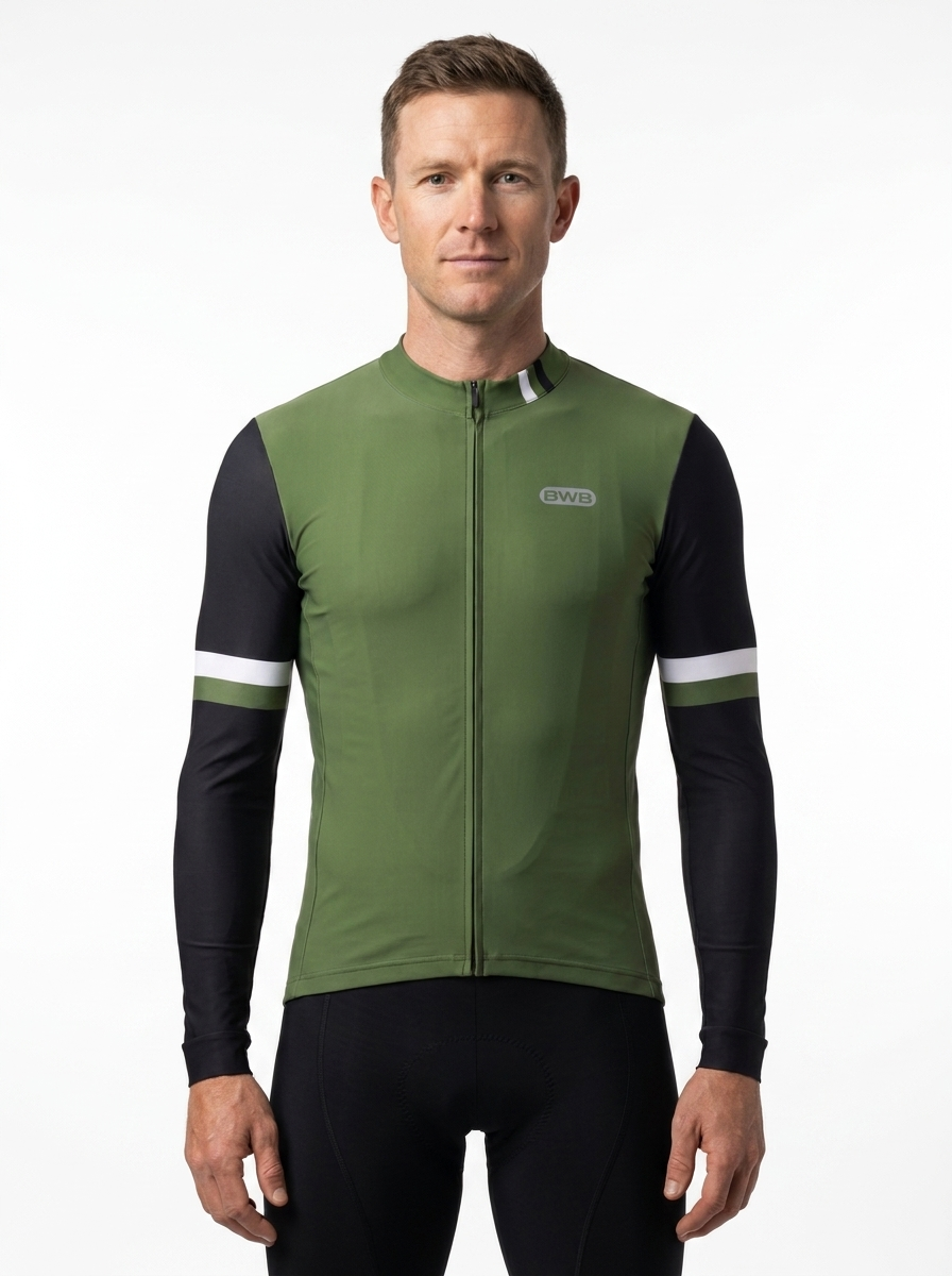 BWB Men's Green Thermal Frost performance Winter Cycling Jersey & cargo Bib Tights Set