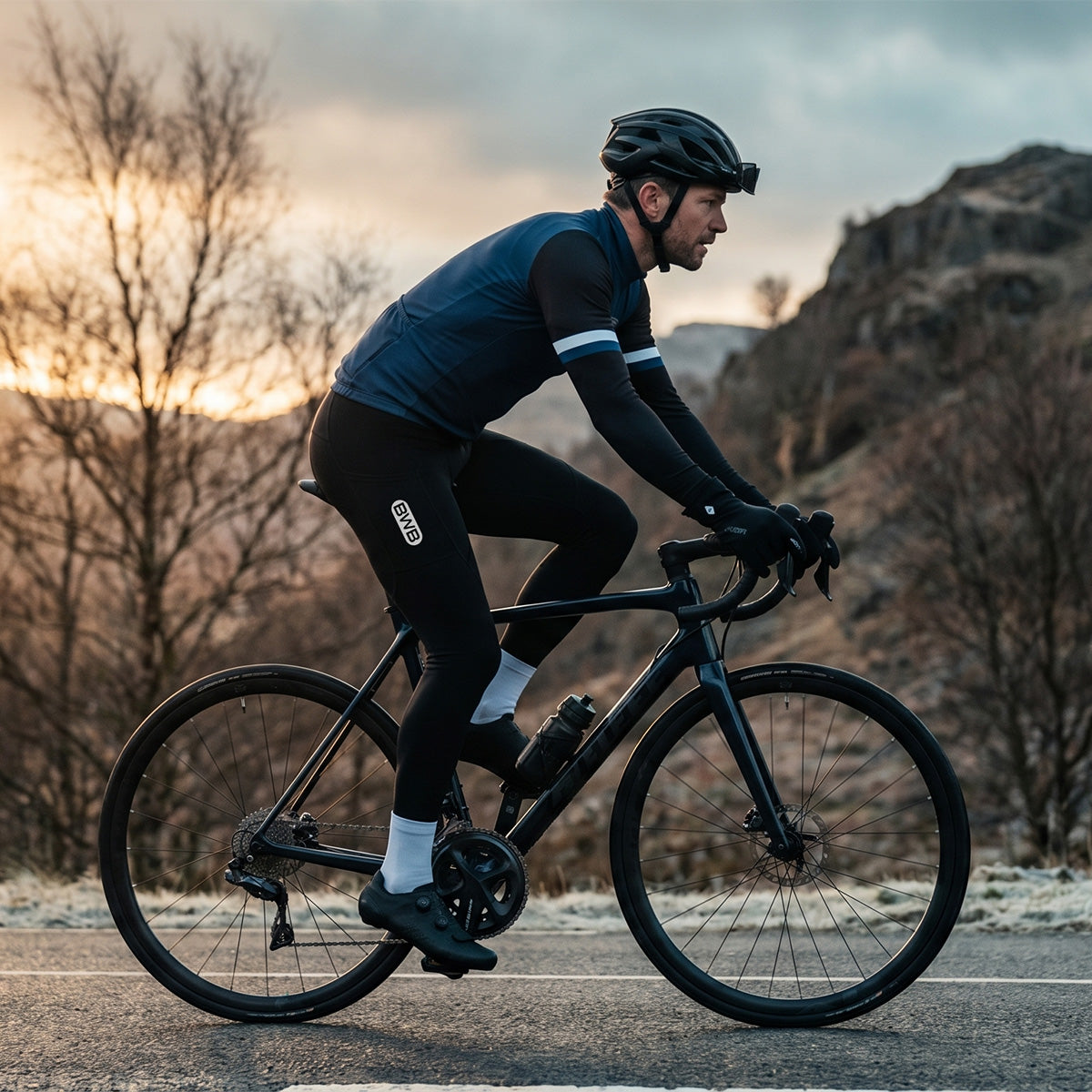 BWB Men's Navy Blue Thermal Frost performance Long Sleeve Winter Cycling Jersey
