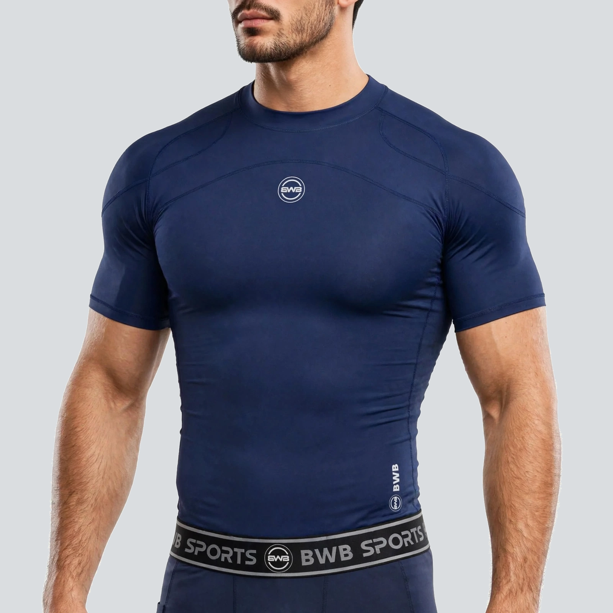 BWB Men's Navy Blue Short Sleeve Baselayer Compression Shirt
