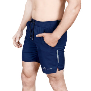Navy Blue Men's Sleeveless Compression Shirt & Gym Shorts Set with Free No-Show Socks