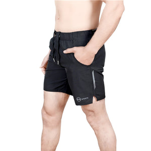 Black/Orange Men's Sleeveless Compression Shirt & Gym Shorts Set with Free No-Show Socks