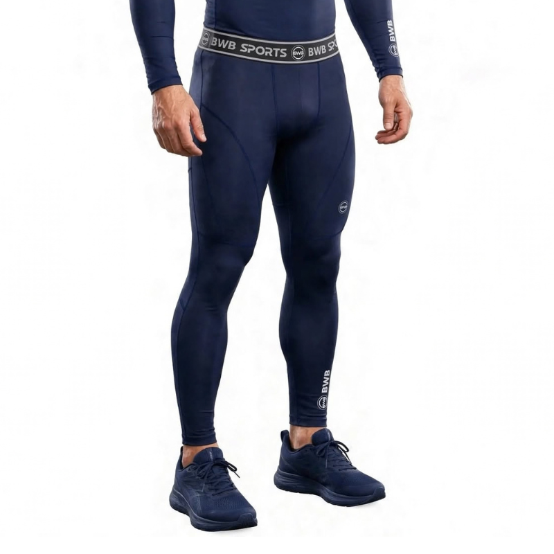 BWB Men's Navy Blue Baselayer Compression Leggings