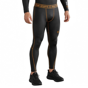 BWB Men's Black & Orange Baselayer Compression Leggings