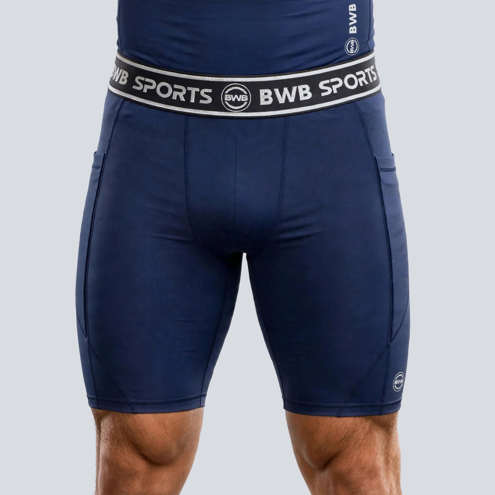 BWB Men's Navy Blue Compression Shorts – Athletic Base Layer