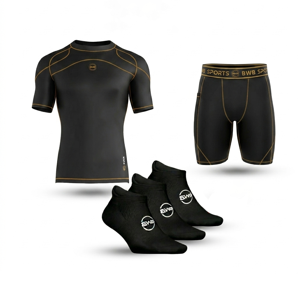 Men's Black & Orange Compression Shirt & Shorts Running Bundle