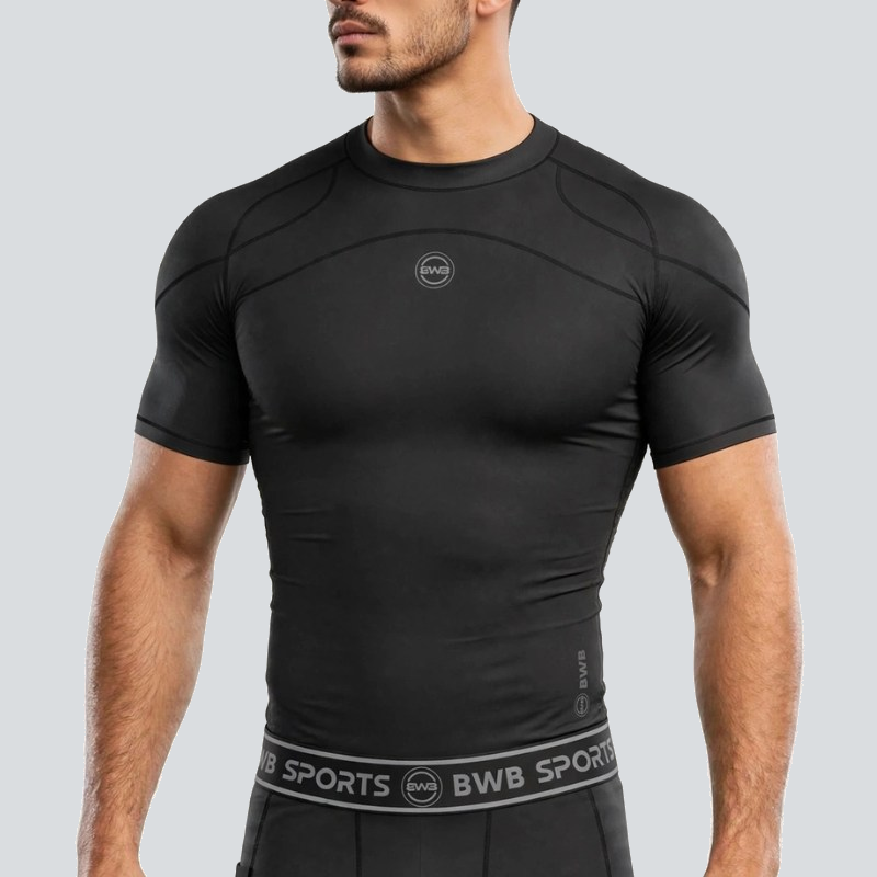 BWB Men's Black Short Sleeve Baselayer Compression Shirt